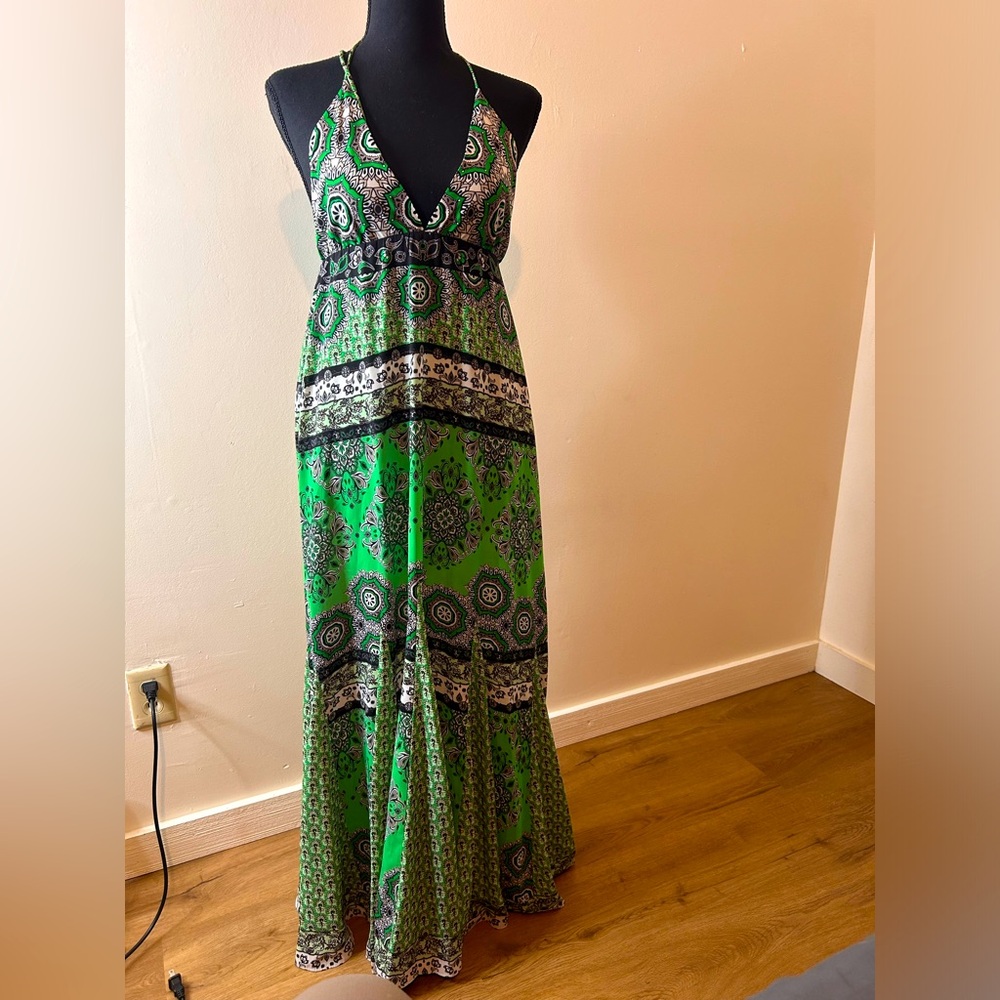 Alice + Olivia Alette Paisley Green & Black Maxi Dress